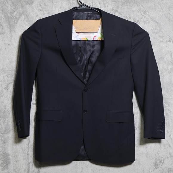 Canali Jacket Mens 44 R Black Travel Water Resistant Wool Coat Blazer Italy